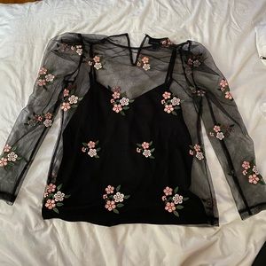 Long sleeve sheer floral top